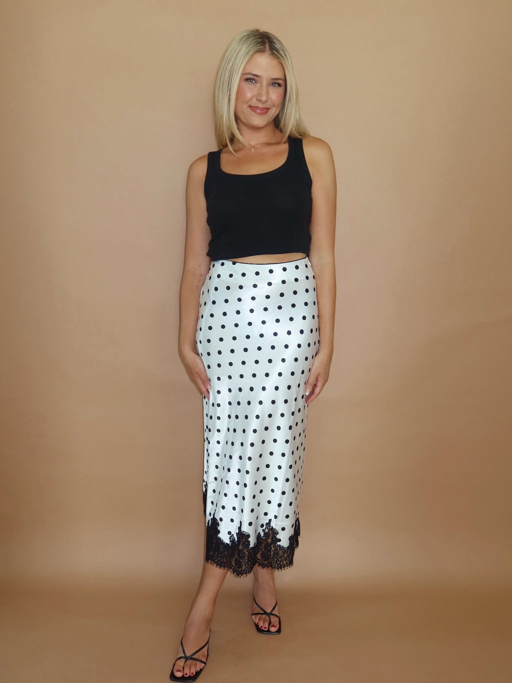 Kenzie Polka Dot Satin Midi Skirt