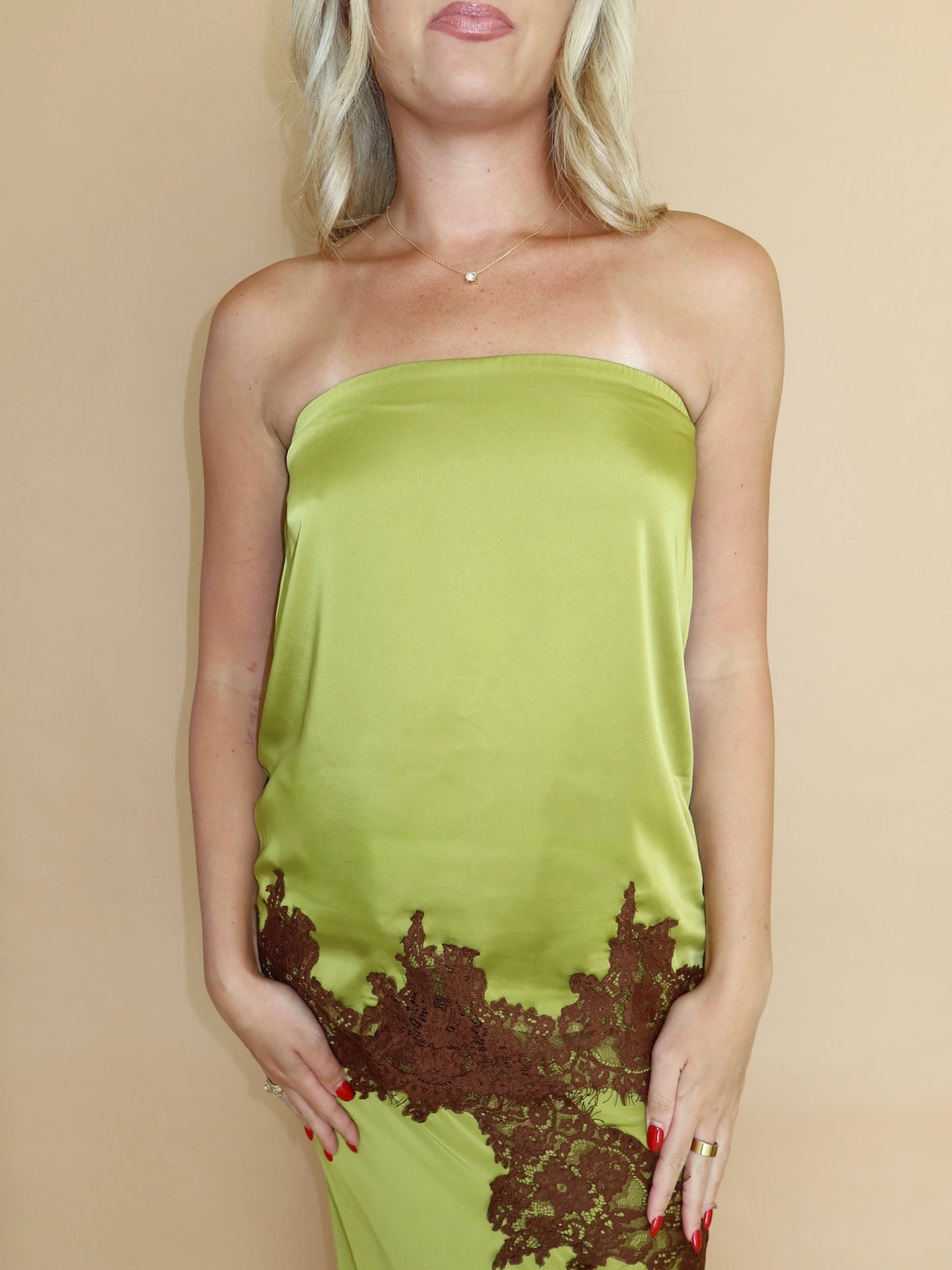 Olivia Strapless Lace Top in Green