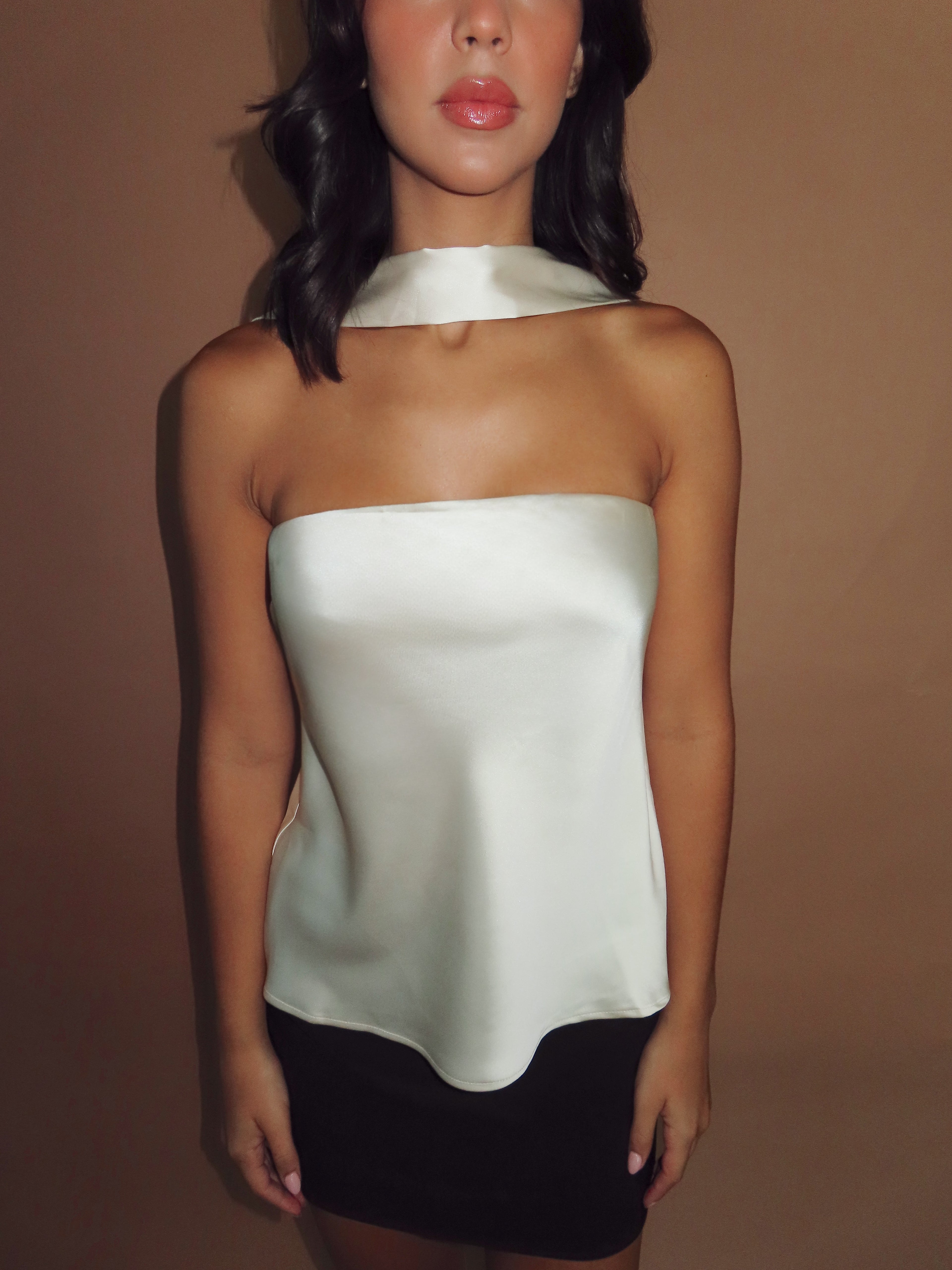 Farrah Strapless Scarf Top in White