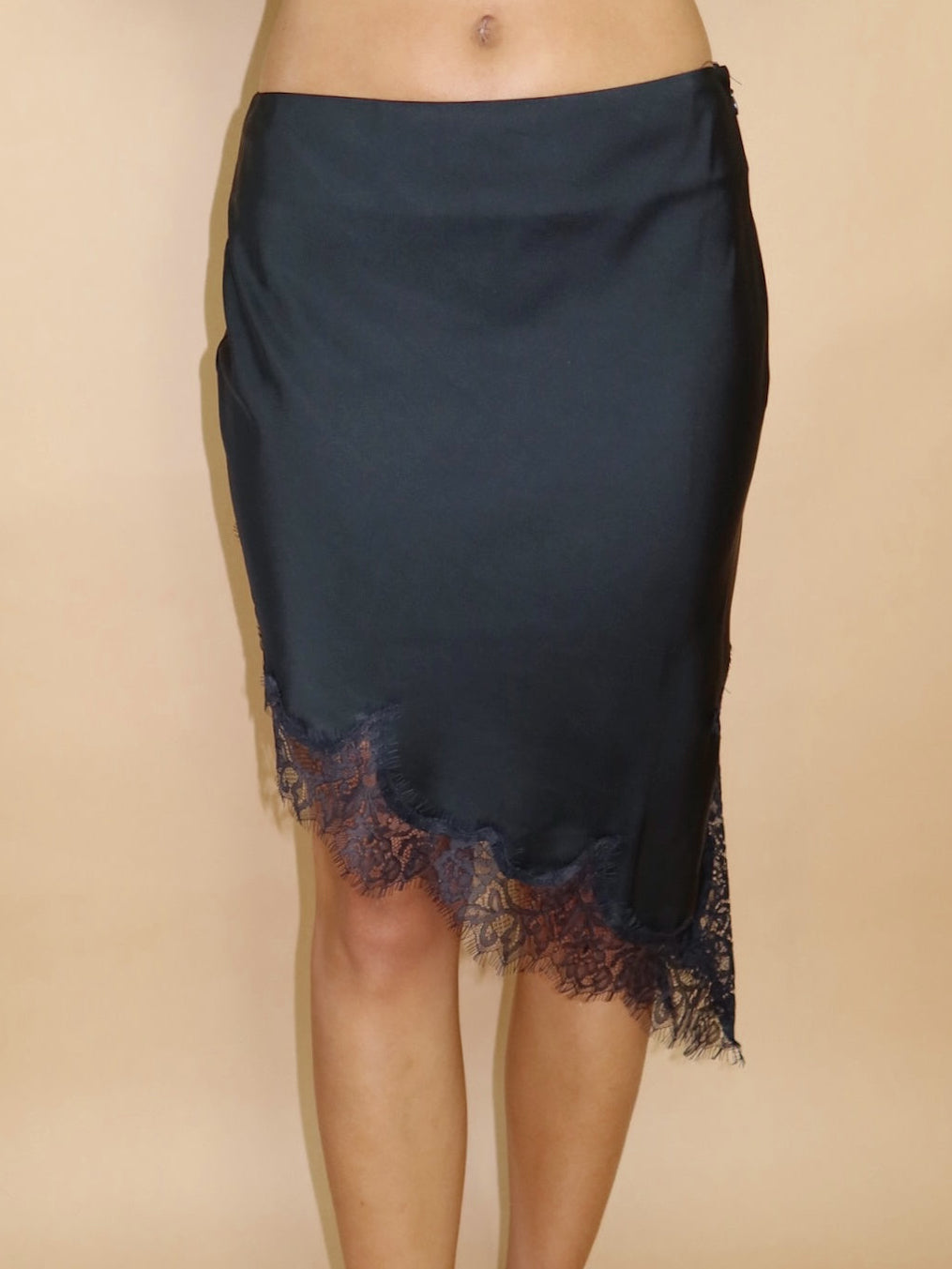 Katelyn Satin Lace Skirt Set in Black