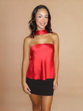Farrah Strapless Scarf Top in Red