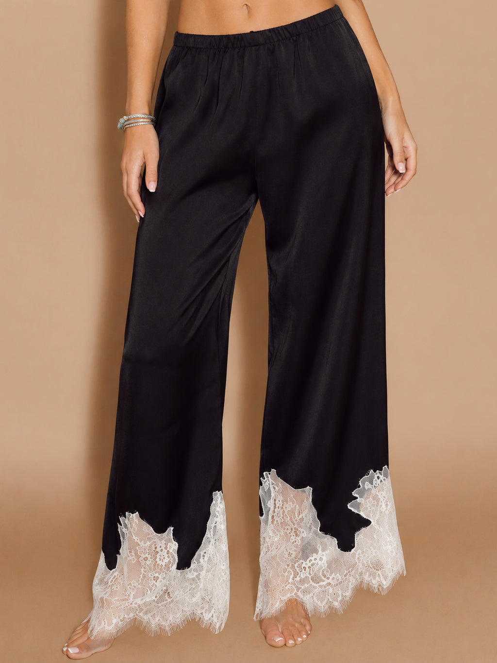 Anna Satin Lace Trim Pants