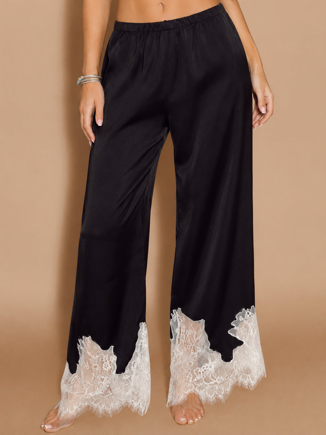 Anna Satin Lace Trim Pants